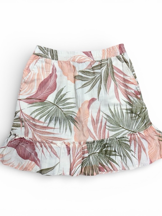 Tahari Dresses & Skirts - Tahari Women White Pink Green Tropical Palm Leaf 100% Linen Ruffle Mini Skirt S